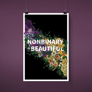 Nonbinary Pride Floral Poster: LGBTQ Affirmation Art