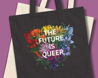 Floral LGBTQ Pride Tote Bag: The Future is Queer, Cotton Canvas
