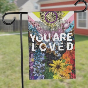 You Are Loved Garden Flag | LGBTQ Pride Patio Sign | Small Rainbow Pride Flag
