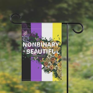 Drapeau de jardin non binaire Fierté : décoration florale étrange pour patio