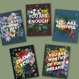 Affirmationen Grußkarten (5er-Pack) | Karte zur Selbstliebe | Beileid Karten | Herzlichen Glückwunsch Karten | Abschlusskarten-Pack | Einfach weil Karten