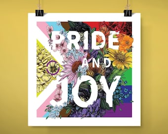 Stampa artistica floreale Pride & Joy: poster arcobaleno LGBTQ+