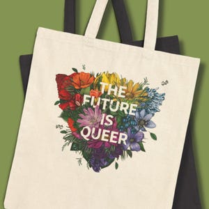 Borsa tote floreale LGBTQ Pride: il futuro è queer, tela di cotone