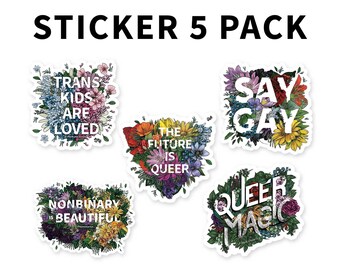 LGBTQ+ Sticker Set (5 Pack of Queer Floral Stickers Designs)