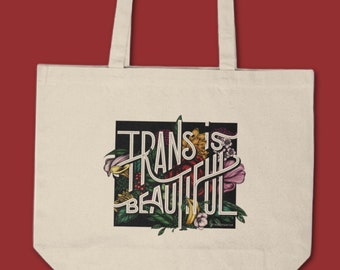 Trans is Beautiful Canvas Tote (Transgender Pride Tote Bag)