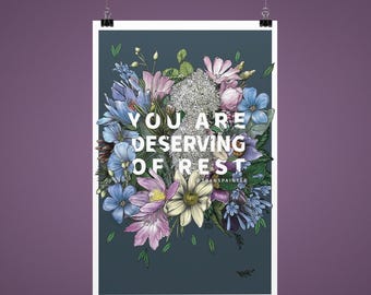 You Are Deserving of Rest Poster | Meditation Wall Art | Yoga Studio Decor | Retreat gifts