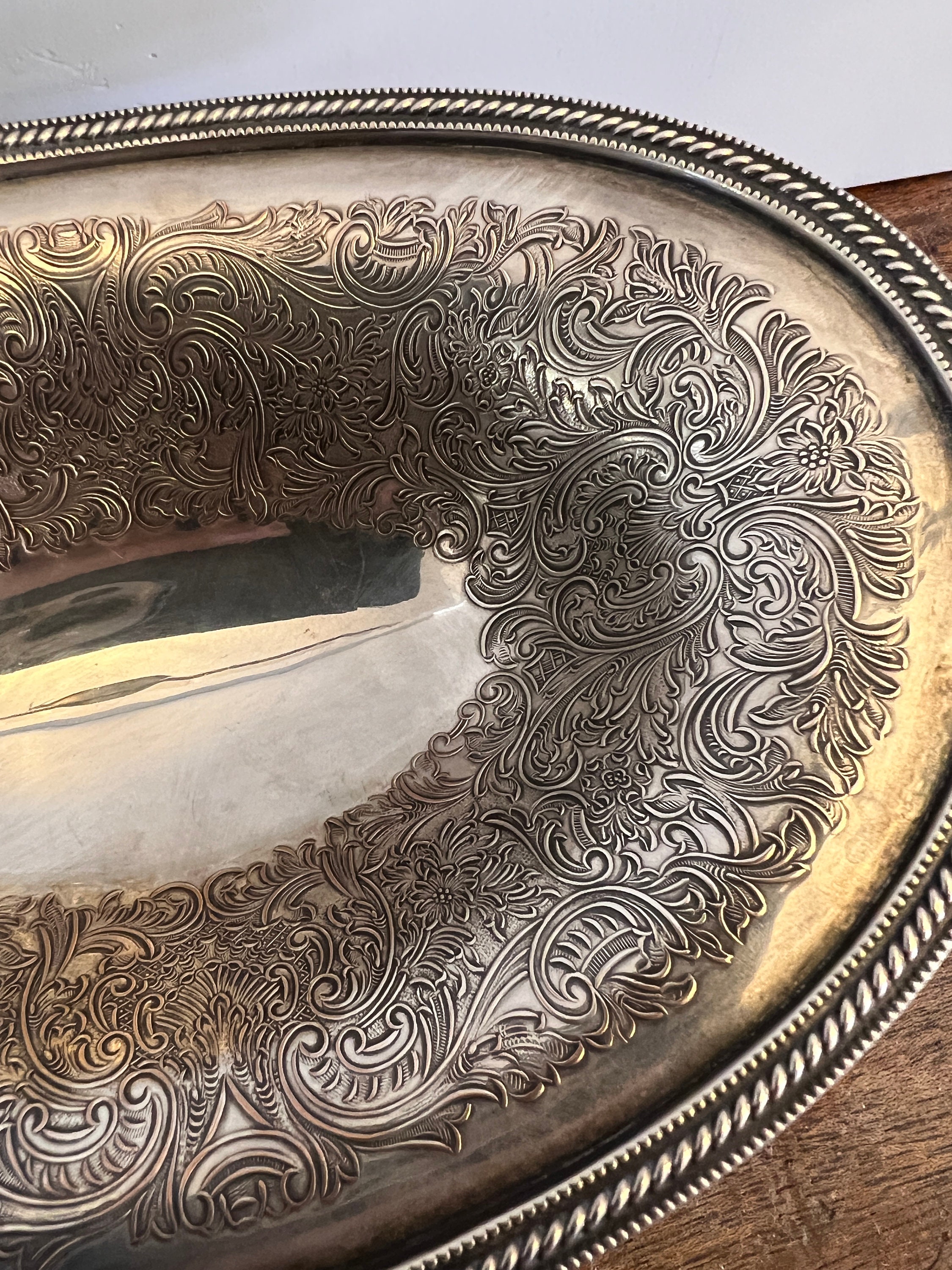 VTG Ellis Barker Silverplate Oval Pedestal Dish Bowl W/menorah