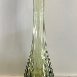 Vintage Fenton Colonial Green Thumbnail Stretch Swung Fluted Glass Vase 16&quot;