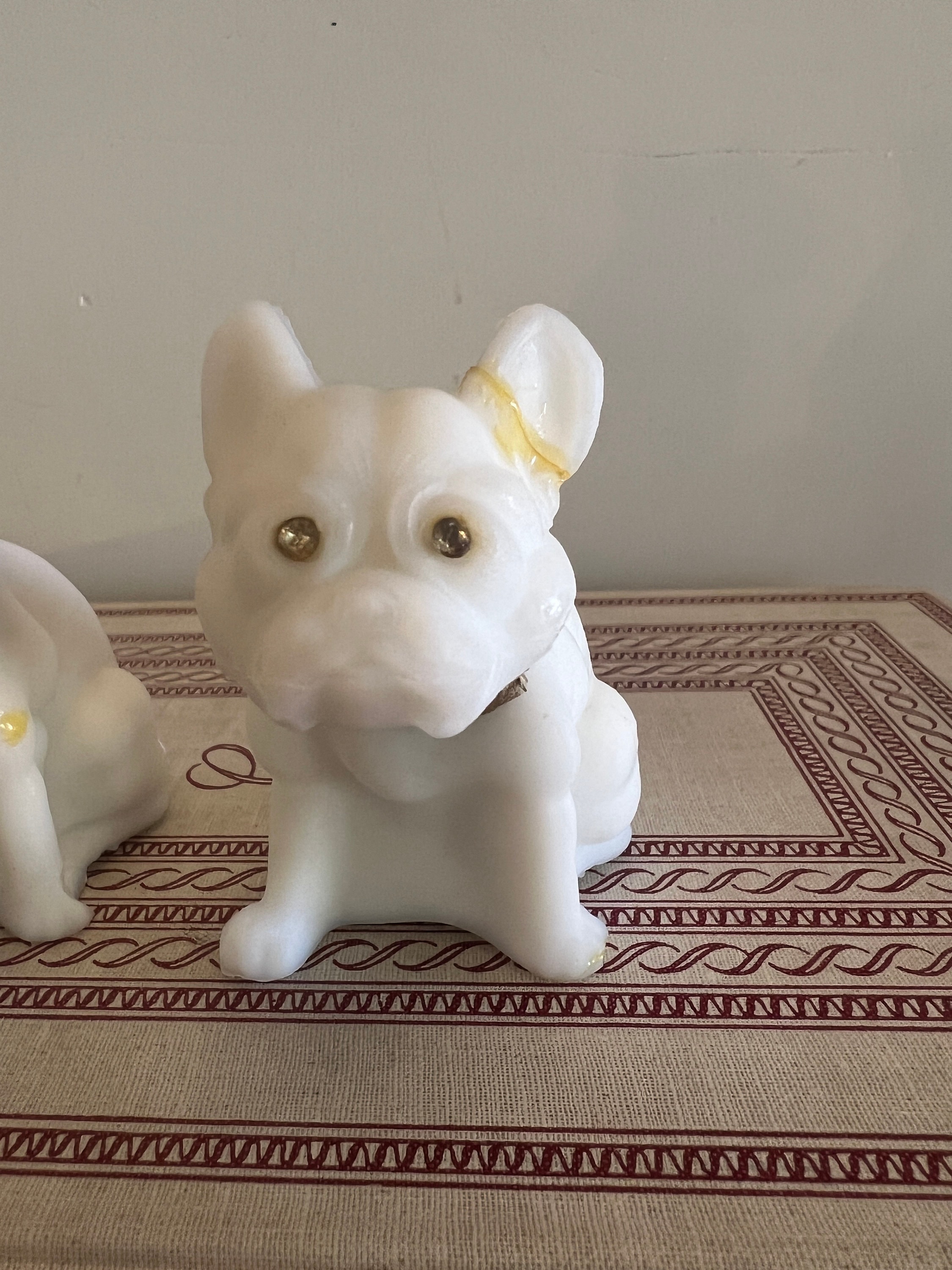 Vintage Westmoreland White Glass Bulldog Figurines With