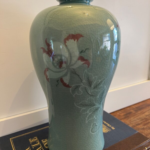 Vase Ancien En Céladon Coréen - Céramique Verte Vintage, Style Coréen, Occasion, Décoration Fleurs/plantes