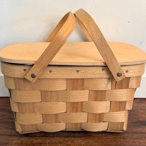 アメリカ製◎木製ハンドメイドバスケット◎BASKETVILLEピクニックに Basketville Picnic Basket - Etsy
