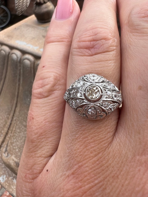 Antique Old Cut Diamond Platinum Ring Gem