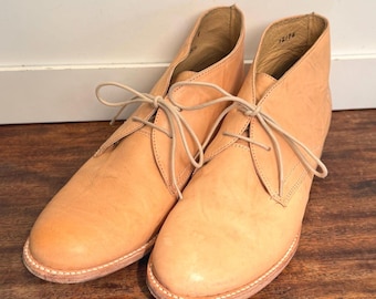 Vintage Frye Brogue Chukka Ankle Boots Womens 9.5B Cognac Leather Lace Up Booties Minimalist Heritage Leather