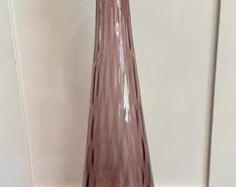 Vintage Empoli Amethyst Purple Italian Optic Glass Decanter Vase, 19”x 5”