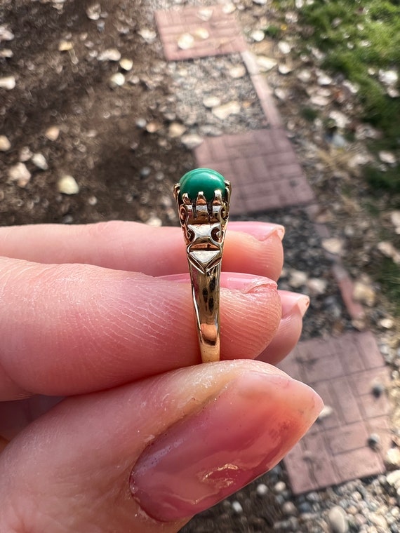 Antique 9k Gold Three Stone Turquoise Ring - image 5