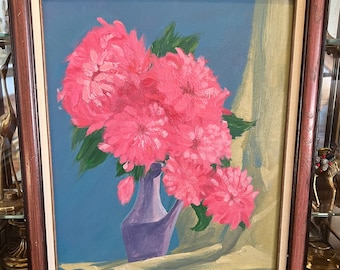 Vintage Original Painting Still Life Flowers in Vase