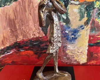 Brass Woman Brutalist Sculpture Flutist Figure Musician Abstract Art Collectable 9"