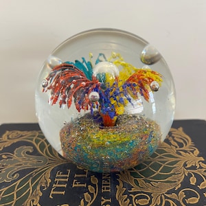 Vintage Large Round Art Glass Paperweight Controlled Bubbles Multi Colored Appx 3.5”, Splash Art Glass, Heavy