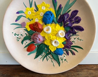 High Relief HandPainted Raised Floral plate 1967