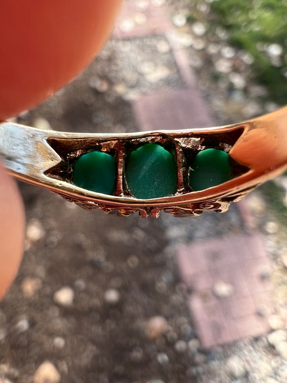 Antique 9k Gold Three Stone Turquoise Ring - image 6