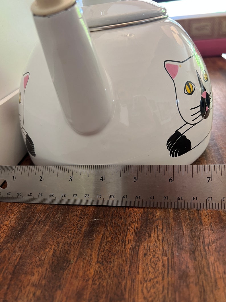 Kamenstein Cat Tea Kettle W/ Bird Whistle Vintage White & Black Etsy
