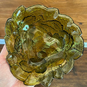 Vintage Green Indiana Glass Loganberry Pattern Bowl Leaves and Berries