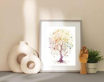 Arte de pared de árbol de color arco iris, impresión de pared digital, impresión de descarga digital, arte imprimible grande, impresión digital