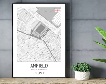 Liverpool Map, Gift for Men, Liverpool Poster, Liverpool FC Anfield ,Football Memorabilia Decor Gift, You'll Never Walk Alone