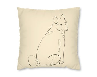 Natural Tan Faux Suede Square Pillow Case | Shiba Dog Outline | Throw Pillow Cover | Accent Pillow | Home Decor