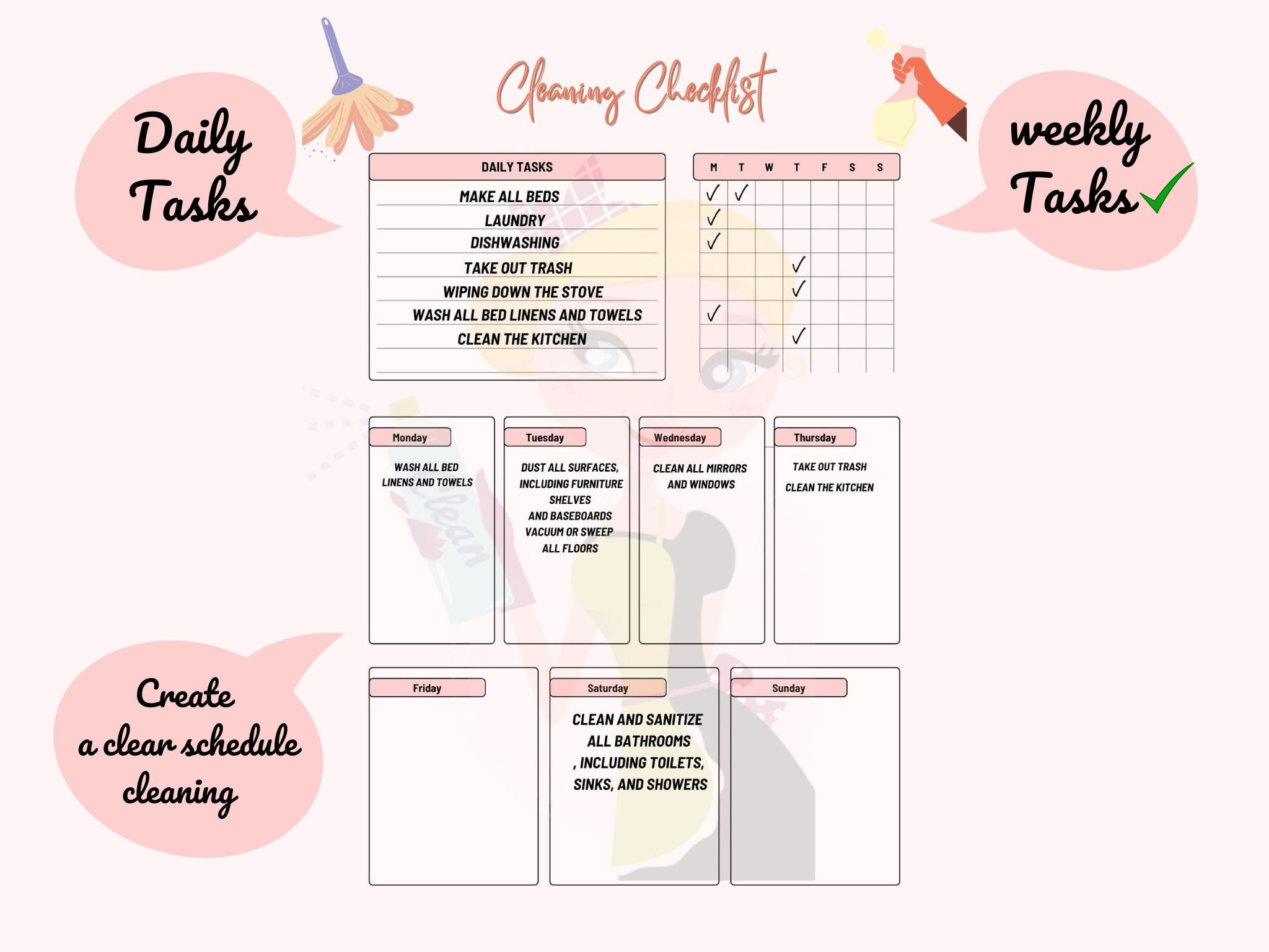 Cleaning Checklist Planner: Simplify Your Cleaning Routine With Our ...
