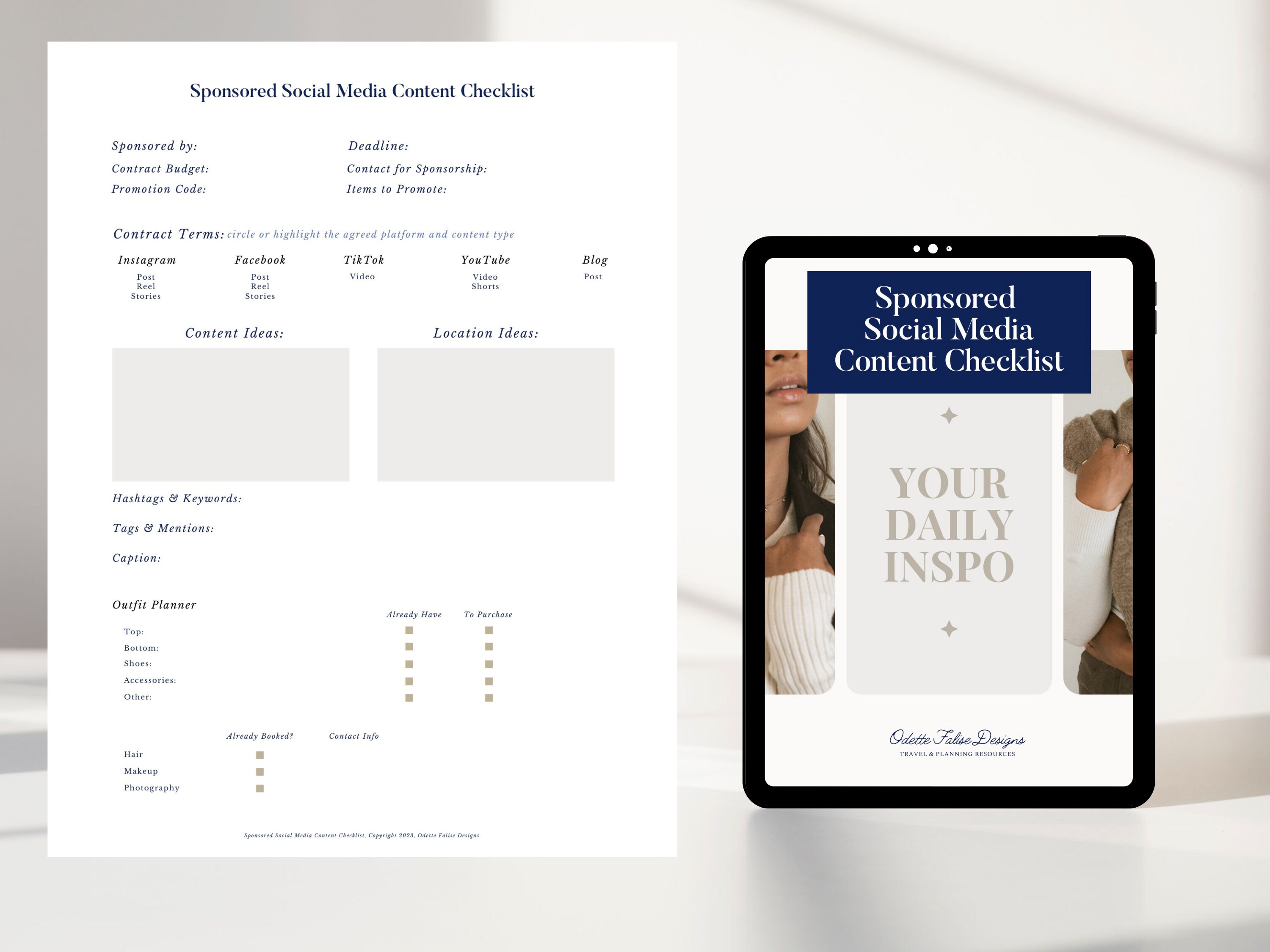 Printable Sponsored Social Media Content Checklist Template, Canva Planner, Printable Content ...