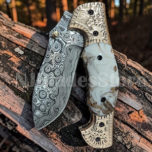Handmade Damascus Kukri Folding Knife: Personalized Camping Knife, Everyday Carry Knife, Pocket Knife, Best Gift item USA