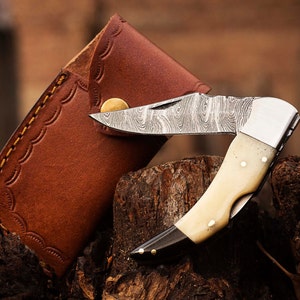 Personalized Handmade Damascus Pocket Folding Knife 6.5&quot;, Folding Knive, Groomsmen Gift, Gift for Men, Thanksgiving Gift, Christmas Gift USA