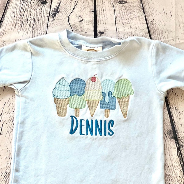 Personalized Ice Cream Shirt, Romper, or Bubble, Embroidered