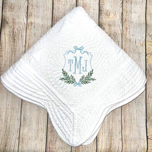 Personalized Baby Heirloom Quilt, Bows and Branches Crest Design, Embroidered
