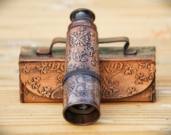 Personalized Custom Handmade Brass Telescope, Leather Grip Pirates Spyglass, Boating Gift, Graduation Gifts , Anniversary Gift For Husband,