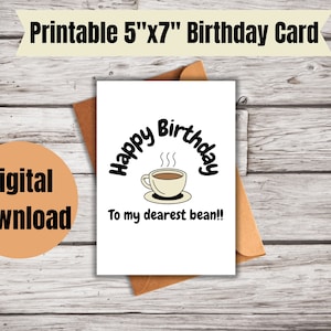 Tarjeta de cumpleaños divertida para los amantes del café / Tarjeta temática de café imprimible