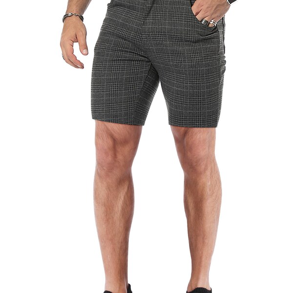 Men's Summer Plaid Dark Shorts Slim Fit Flat Front Business Chino Short Pants,Slim Fit Drawstring Beach Shorts Summer Casual