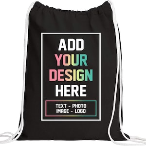 Individuell gestaltbarer Canvas-Rucksack mit Kordelzug – Sporttasche mit DTF-Druck Ihres Logos (Schwarz/Beige)