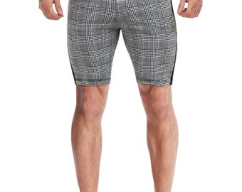 Mens Plaid Chino Shorts Casual Short Pants Checkered black border Front Short Man Comfortable Water-Resistant