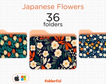 Floral Japanese Patterns / Mac Folder Icons, desktop icons, MacBook, apple, OS, Spring, Watercolor, Oriental, Bundle, Pack, Instant Download