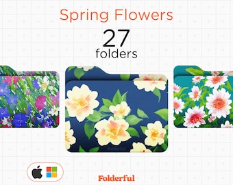 Spring flowers / Mac Folder Icons, desktop icons, MacBook, apple, OS, Windows, Pc, Folderful, Spring, Watercolor, Bundle, Instant Download