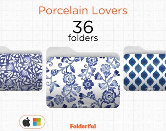 Porcelain Lovers / Mac Folder Icons, desktop icons, MacBook, apple, OS, Windows, Pc, Folderful, Blue, Elegant, Bundle, Pack Instant Download