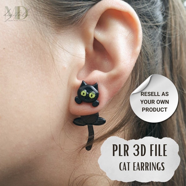 PLR resell commercial use Animal cat earrings STL ready to print 3D print