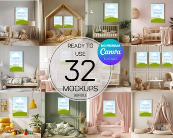 Kids Room Mockup, Nursery Wall Mockup Bundle, Children Room Mockup, Canva Editable Smart Objects, No Premium, Cute, Beige, Aesthetic, Sage