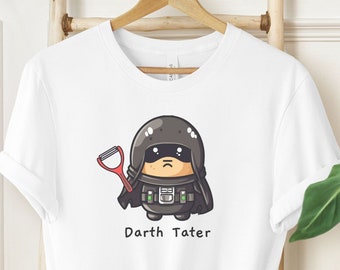 Unisex Darth Tater Shirt, Cute and Funny Potato in Dark Side Costume Holding a Peeler Saber, Gift for Potato Lover, Kawaii Potato Tee