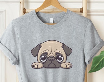Unisex Adorable Pug T-Shirt, Gift for Pug Lovers, Mom or Dad, Graphic Tee Showcasing Your Lovable Pet Dog, Cute Casual Canine-Themed Top