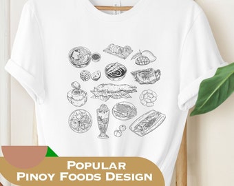 Filipino Foods Shirt, Filipino Cuisine T-Shirt Featuring Popular Food Items In The Philippines, Lechon, Bibingka, Halo-Halo, Tapsilog, Mango