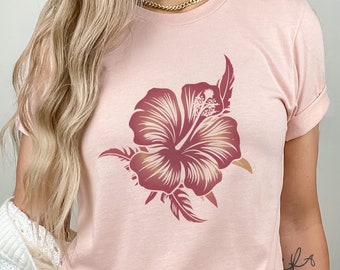 Hibiscus Flower Shirt, Floral Tshirt, Botanical Tee, Hawaiian T-Shirt, Gift for Nature Lover, Tropical Flower Shirt, Gift for Plant Lover