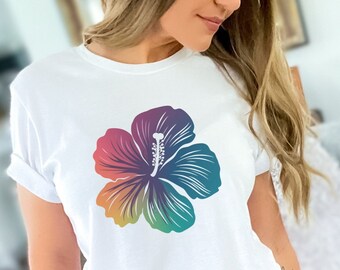 Colorful Hibiscus Flower Shirt, Tropical Shirt, Gift for Nature Lover, Perfect Hawaiian Shirt, Gift for Traveler, Floral Tshirt, Botanical